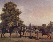 George Stubbs The Third Duke of Portand and his Brother,Lord Edward Bentinck,with Two Horses at a Leaping Bar Spain oil painting artist